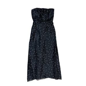 Kay Unger Strapless Silk Gown Long Maxi Sz 8 Black White Polka Dots Formal Event